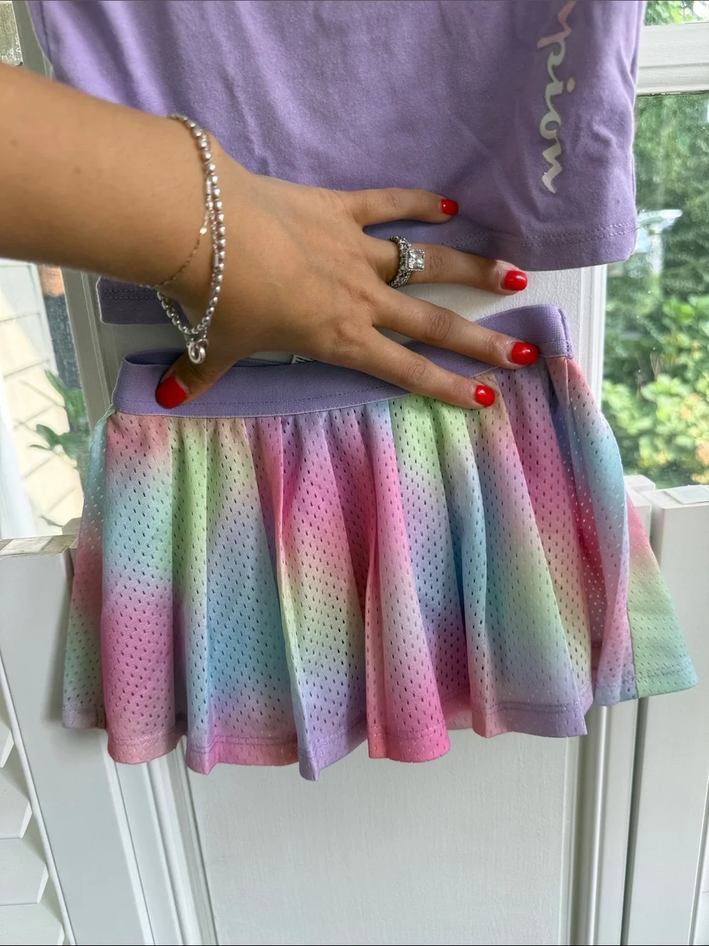 Champion Toddler Girl's Lavender Tee with Pastel Rainbow Skirt 18M